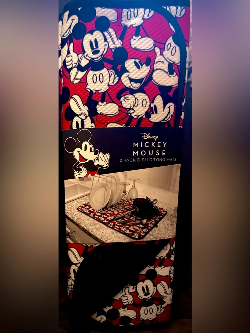 Disney Mickey Mouse 2 Pack Dish Drying Mats Red Black White 16x18 NWT